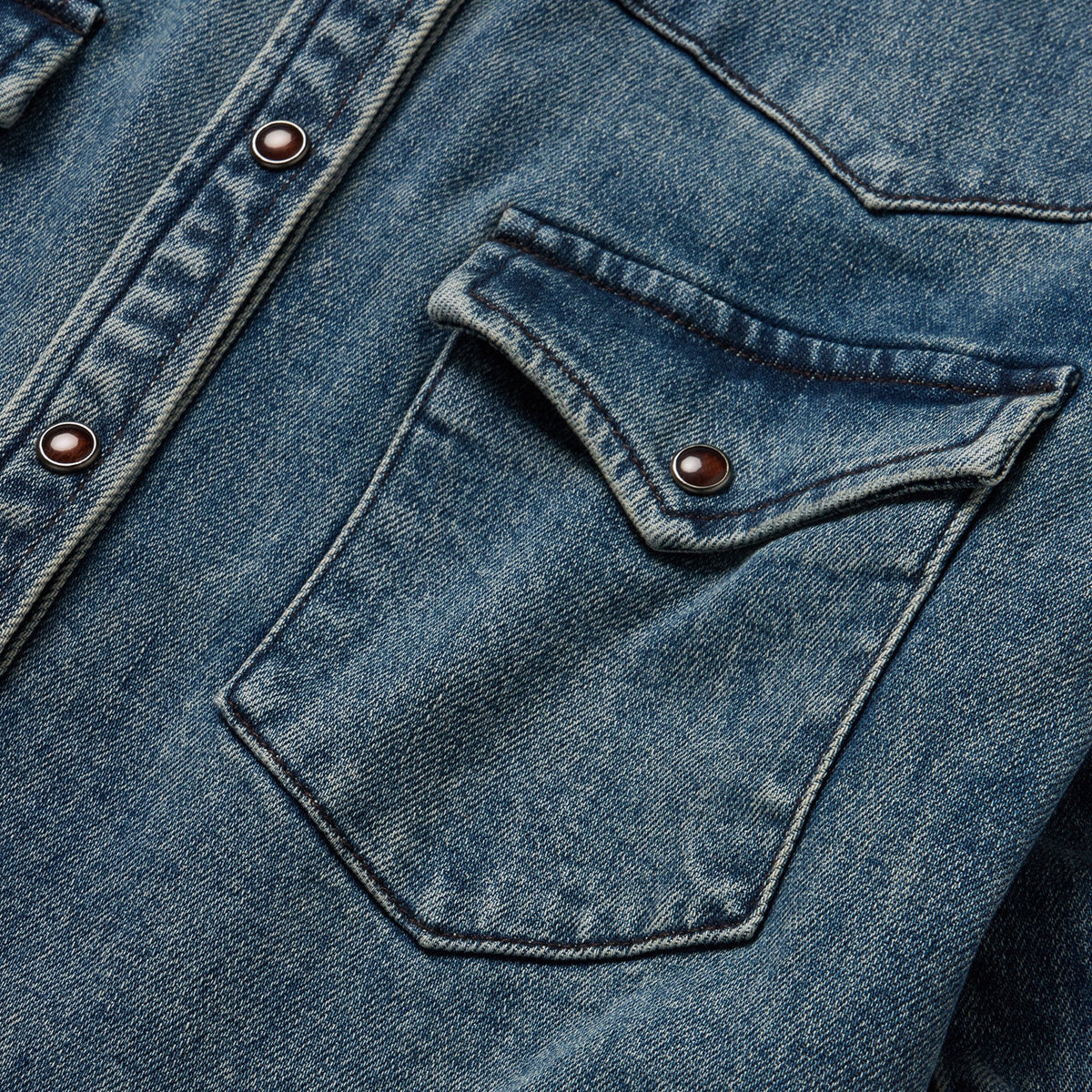 Stetson Stretch Denim Western Shirt with Leather Collar Womens