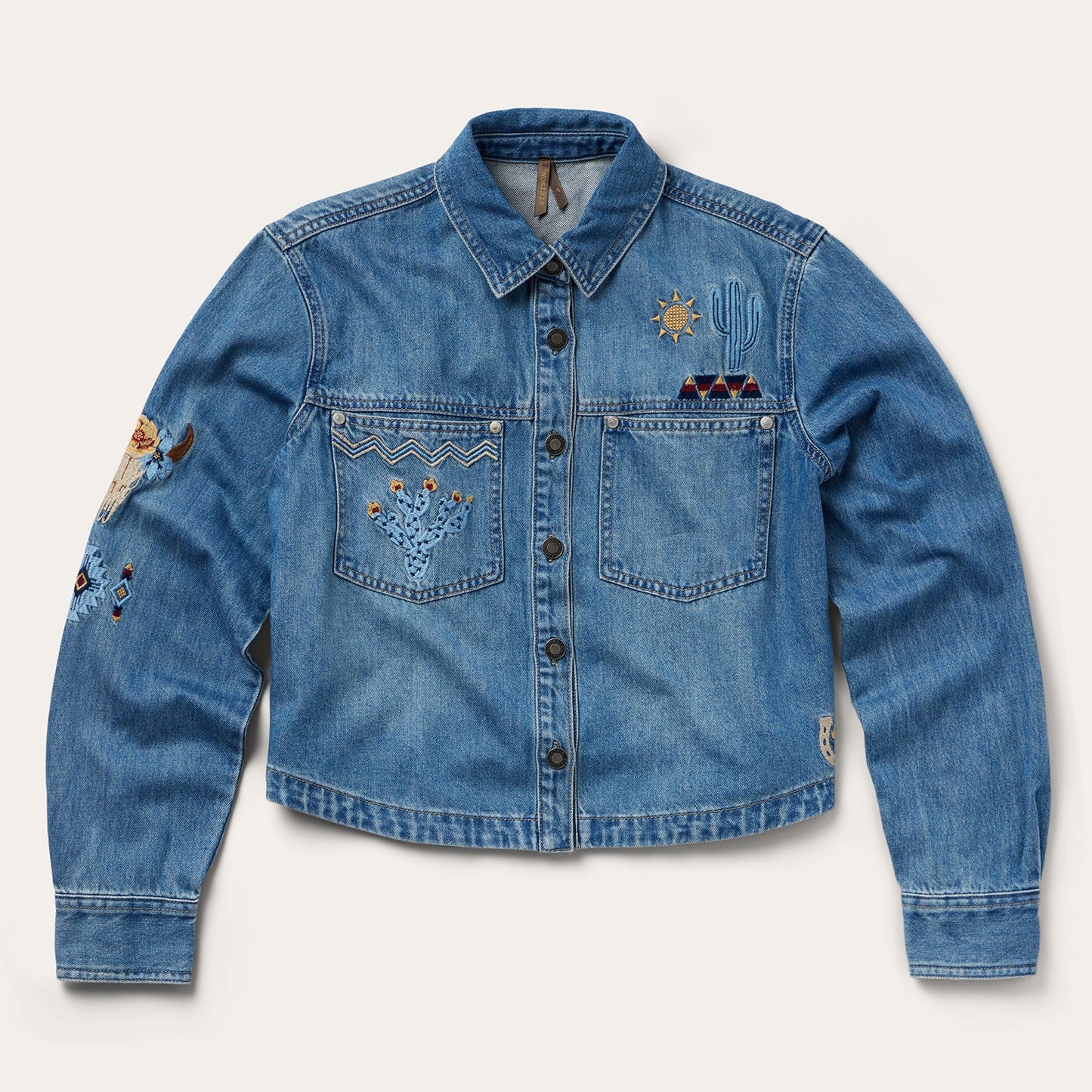 Embroidered Denim Button-Up Cropped Shirt by Stetson