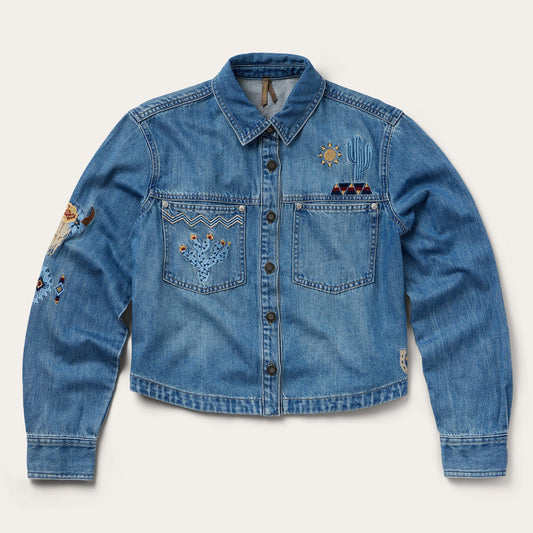 Embroidered Denim Button-Up Cropped Shirt by Stetson