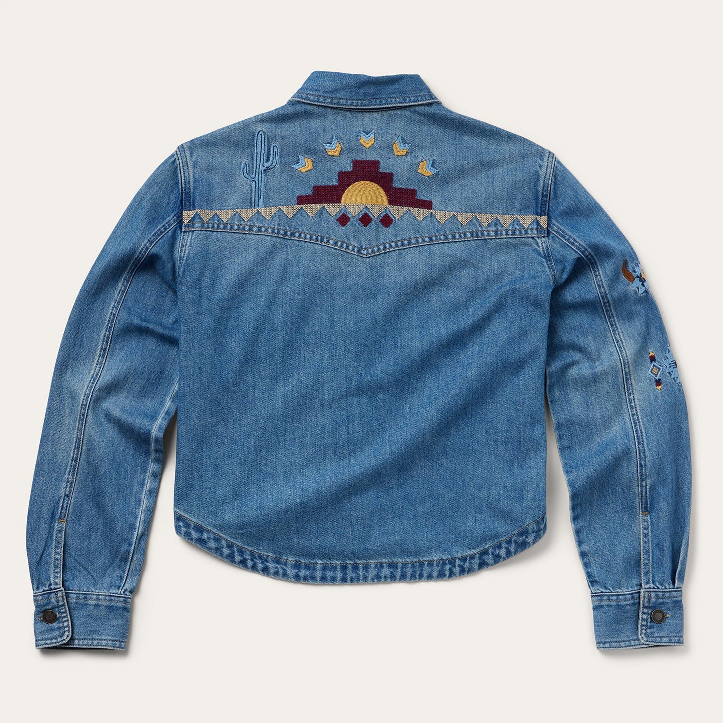 Embroidered Denim Button-Up Cropped Shirt by Stetson