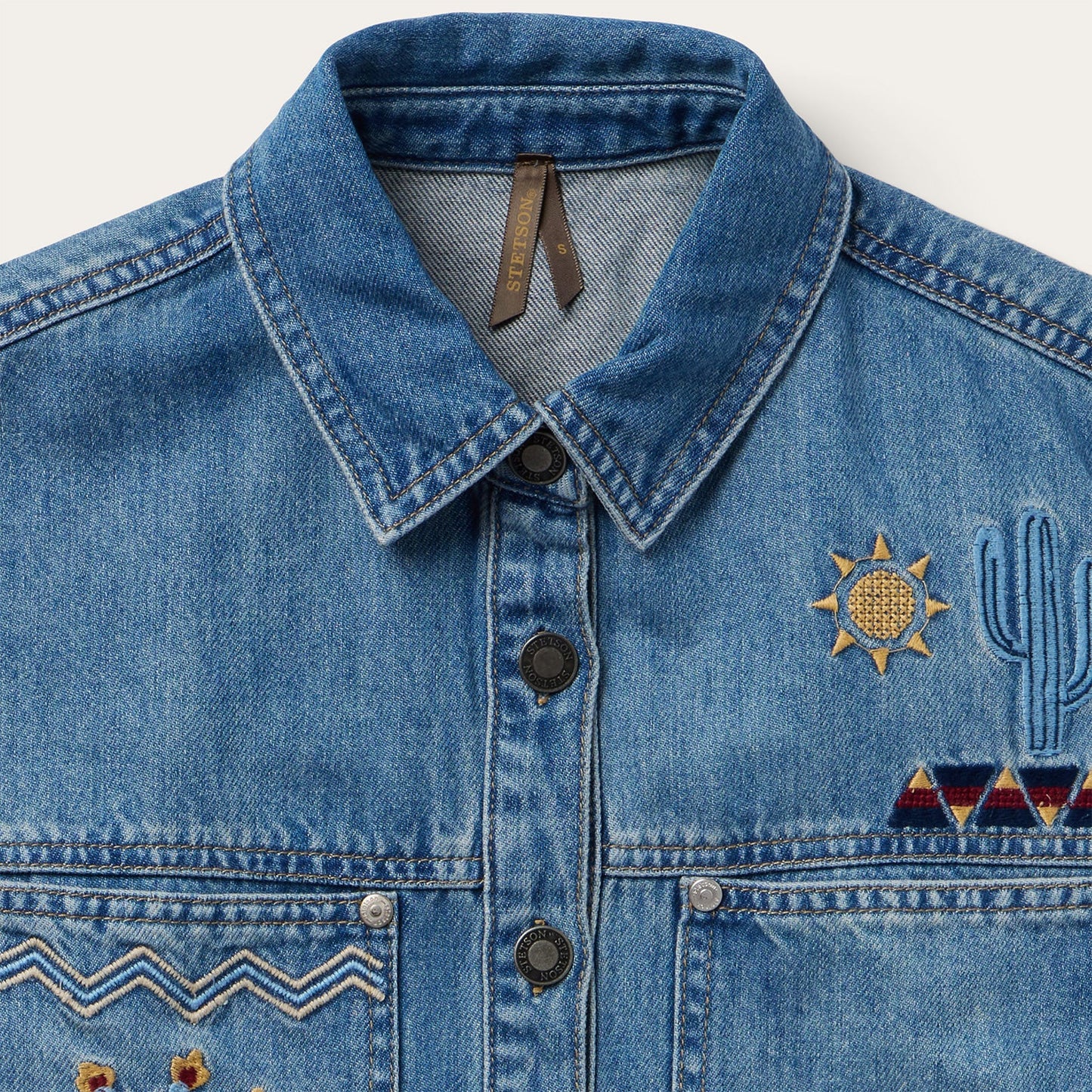 Embroidered Denim Button-Up Cropped Shirt by Stetson