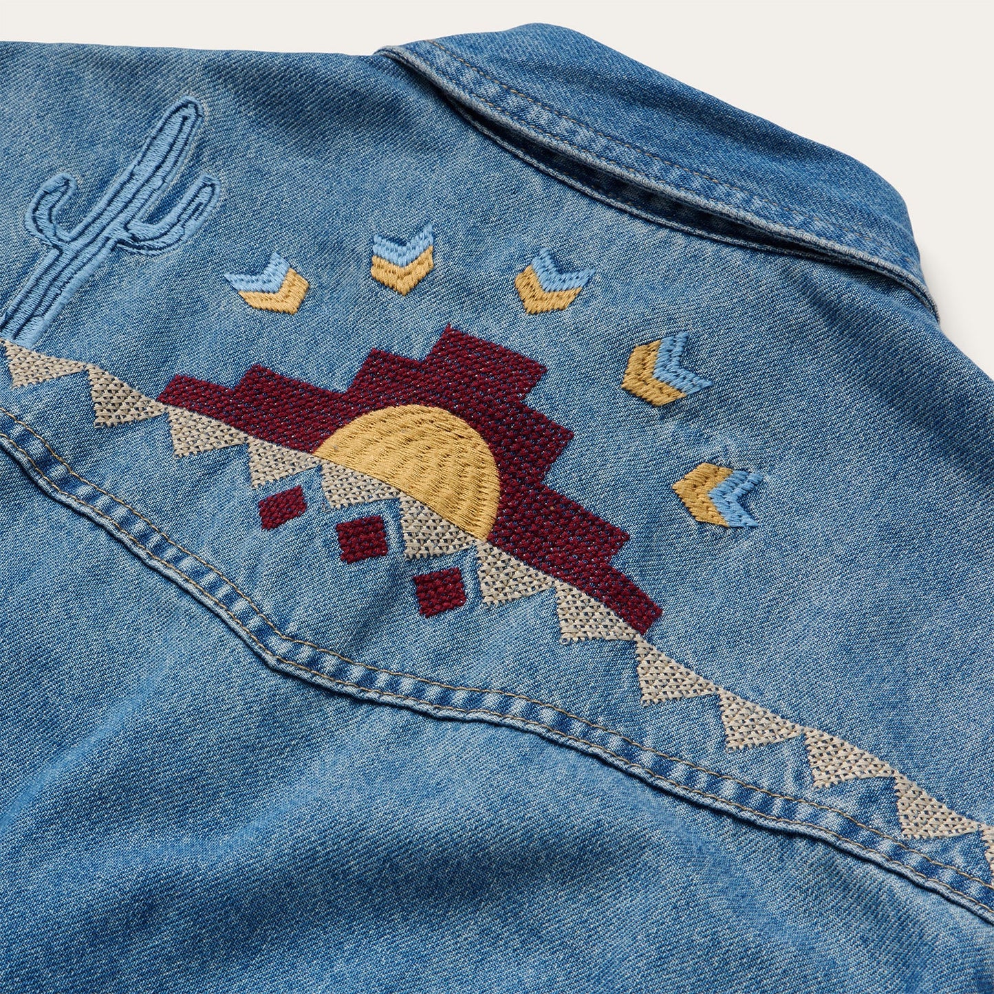 Embroidered Denim Button-Up Cropped Shirt by Stetson