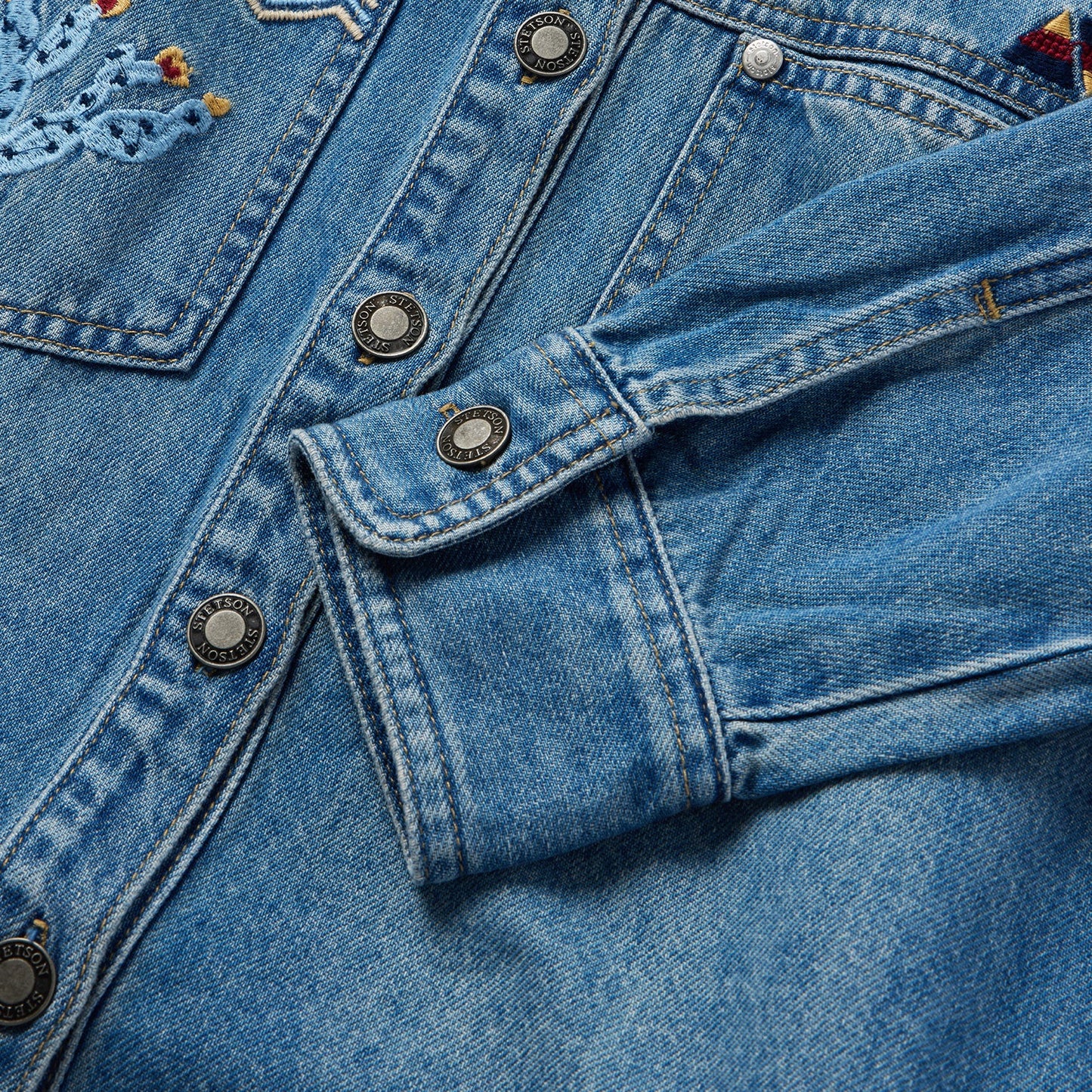 Embroidered Denim Button-Up Cropped Shirt by Stetson
