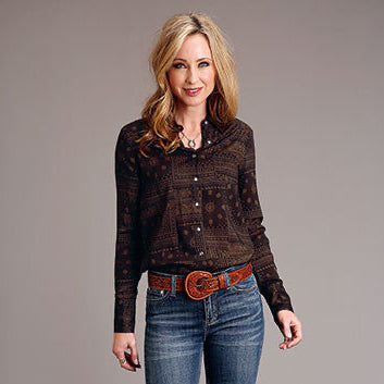 Stetson Brown Patchwork Bandana Print Shirt for Women