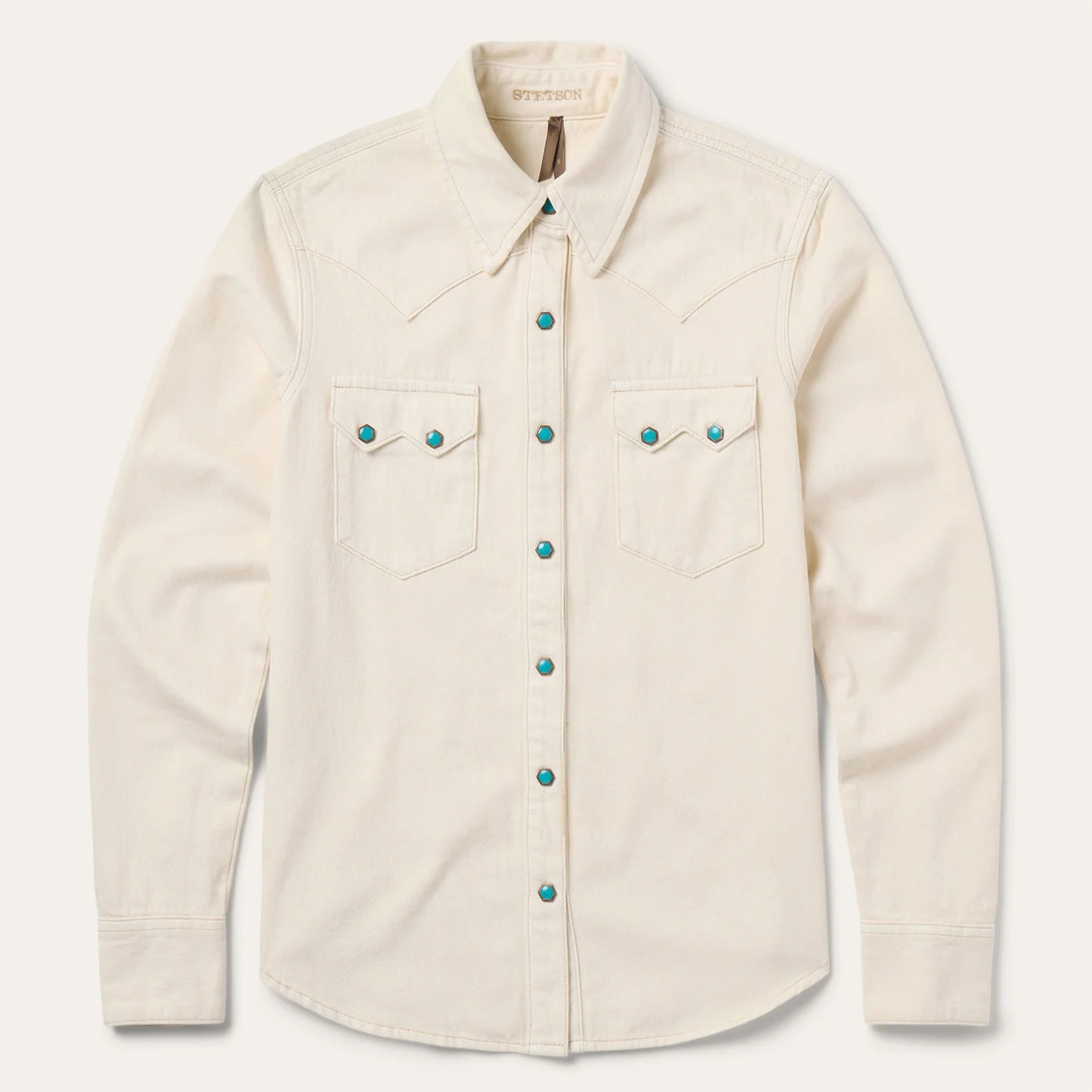 Turquoise Snap Western Denim Shirt in Cream by Stetson