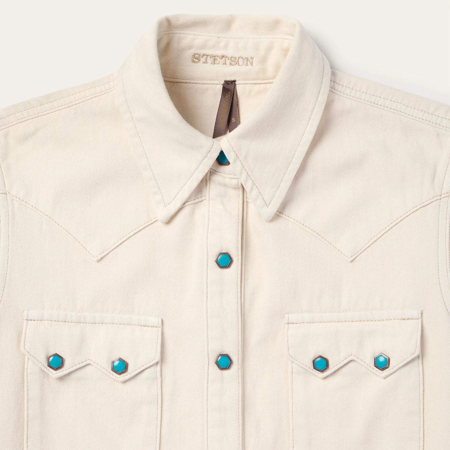 Turquoise Snap Western Denim Shirt in Cream by Stetson