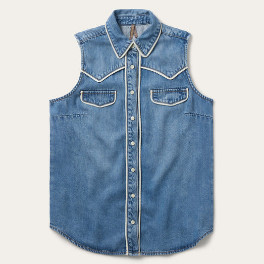 Piped Denim Sleeveless Shirt by Stetson