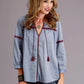 Stetson Chambray 3/4 Sleeve Peasant Blouse