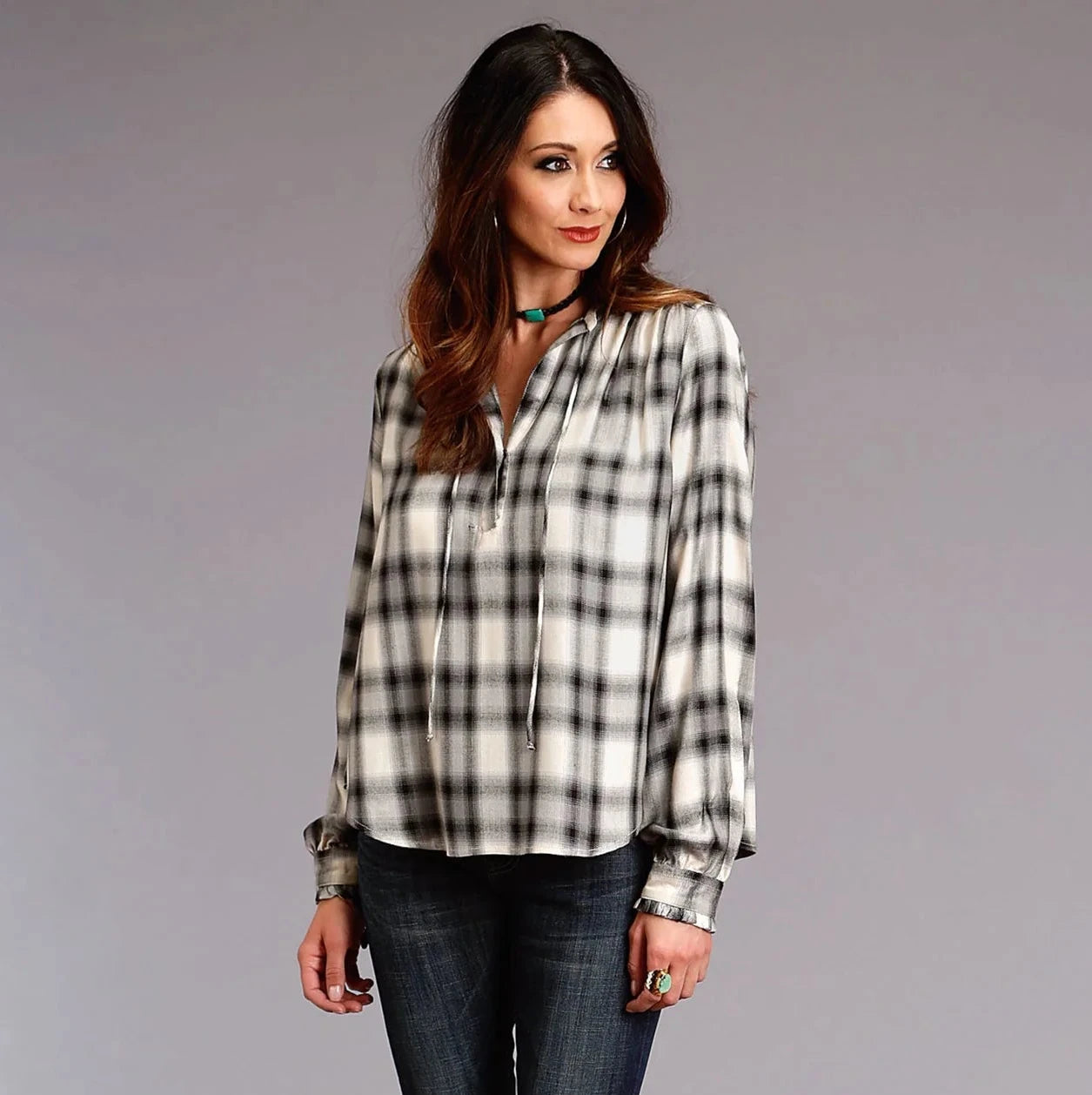 Stetson Ash Gray Plaid Herringbone Twill Shirt