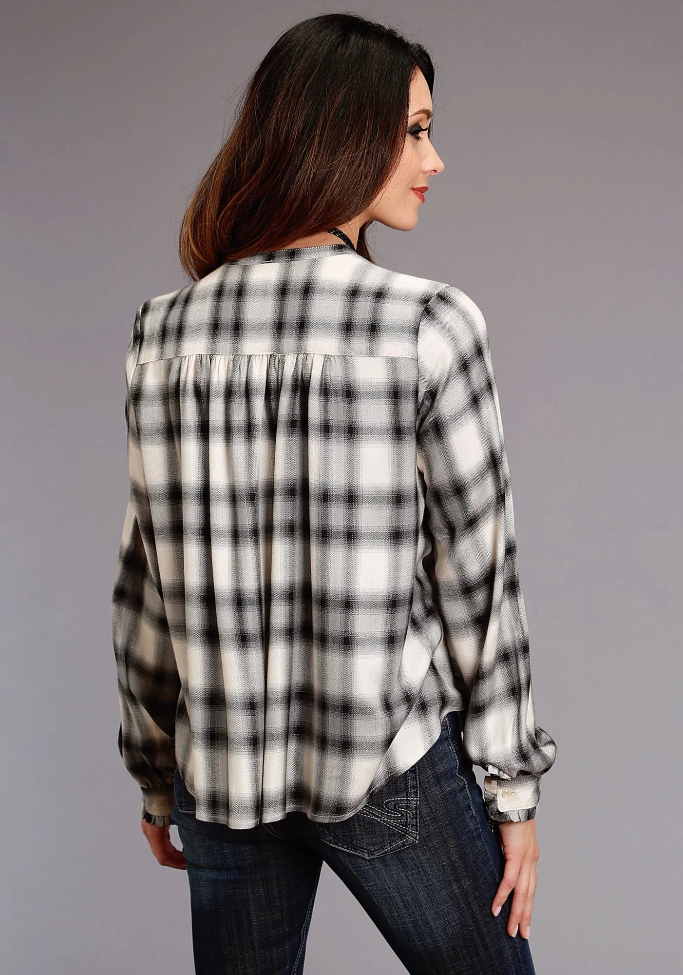Stetson Ash Gray Plaid Herringbone Twill Shirt