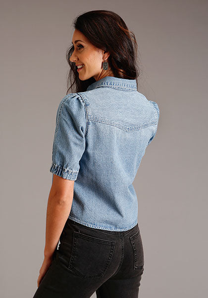 Short Sleeve Denim Crop Blouse by Stetson