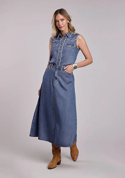 Piped Denim Sleeveless Shirt by Stetson
