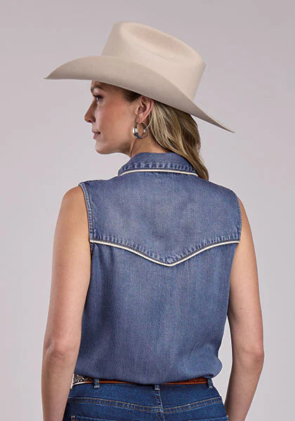 Piped Denim Sleeveless Shirt by Stetson