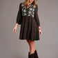 Stetson Women's Floral Peasant Brown Rayon Dress
