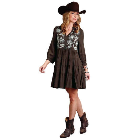 Stetson Women's Floral Peasant Brown Rayon Dress