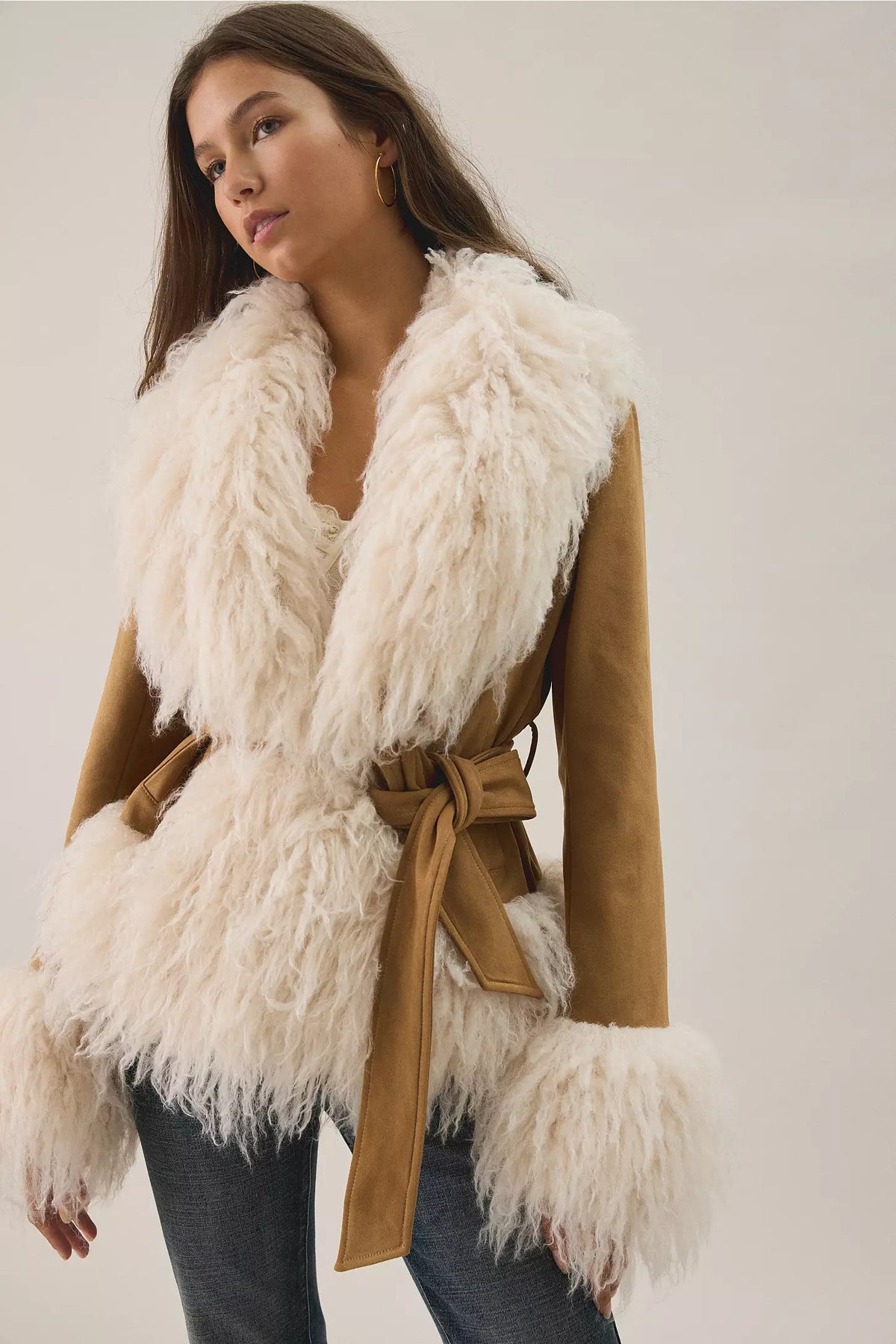 Azalea Wang Tori Faux Fur Trim Wrap Jacket