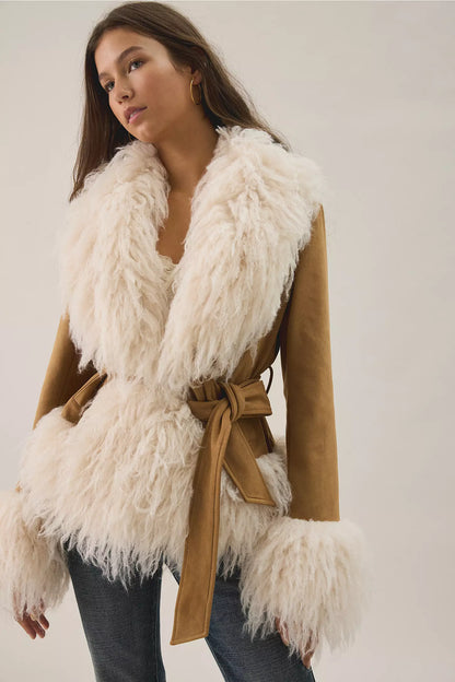 Azalea Wang Tori Faux Fur Trim Wrap Jacket
