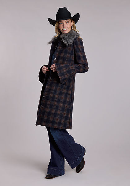Women's Plaid Wool Blend Bell Sleeve Long Jacket by Stetson