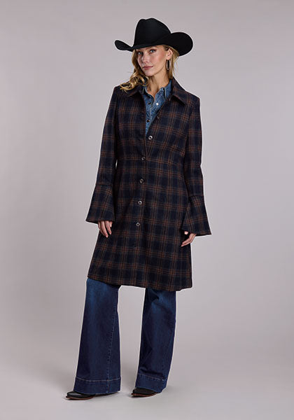 Women's Plaid Wool Blend Bell Sleeve Long Jacket by Stetson