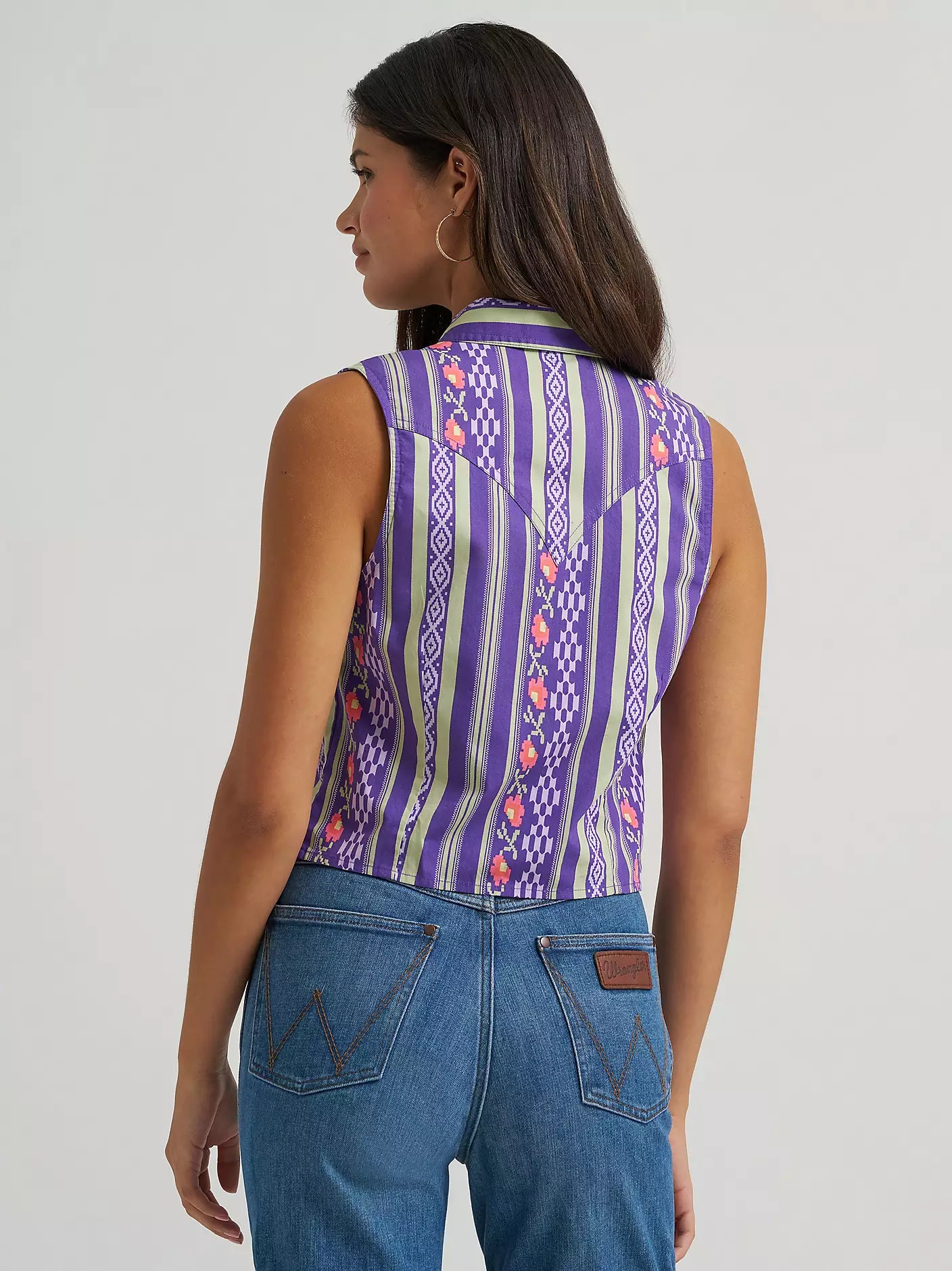Wrangler Retro Punchy Sleeveless Snap Shirt Purple at Bourbon Cowgirl
