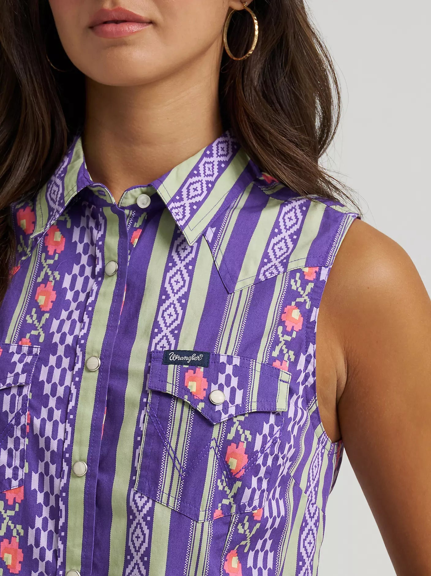Wrangler Retro Punchy Sleeveless Snap Shirt Purple at Bourbon Cowgirl
