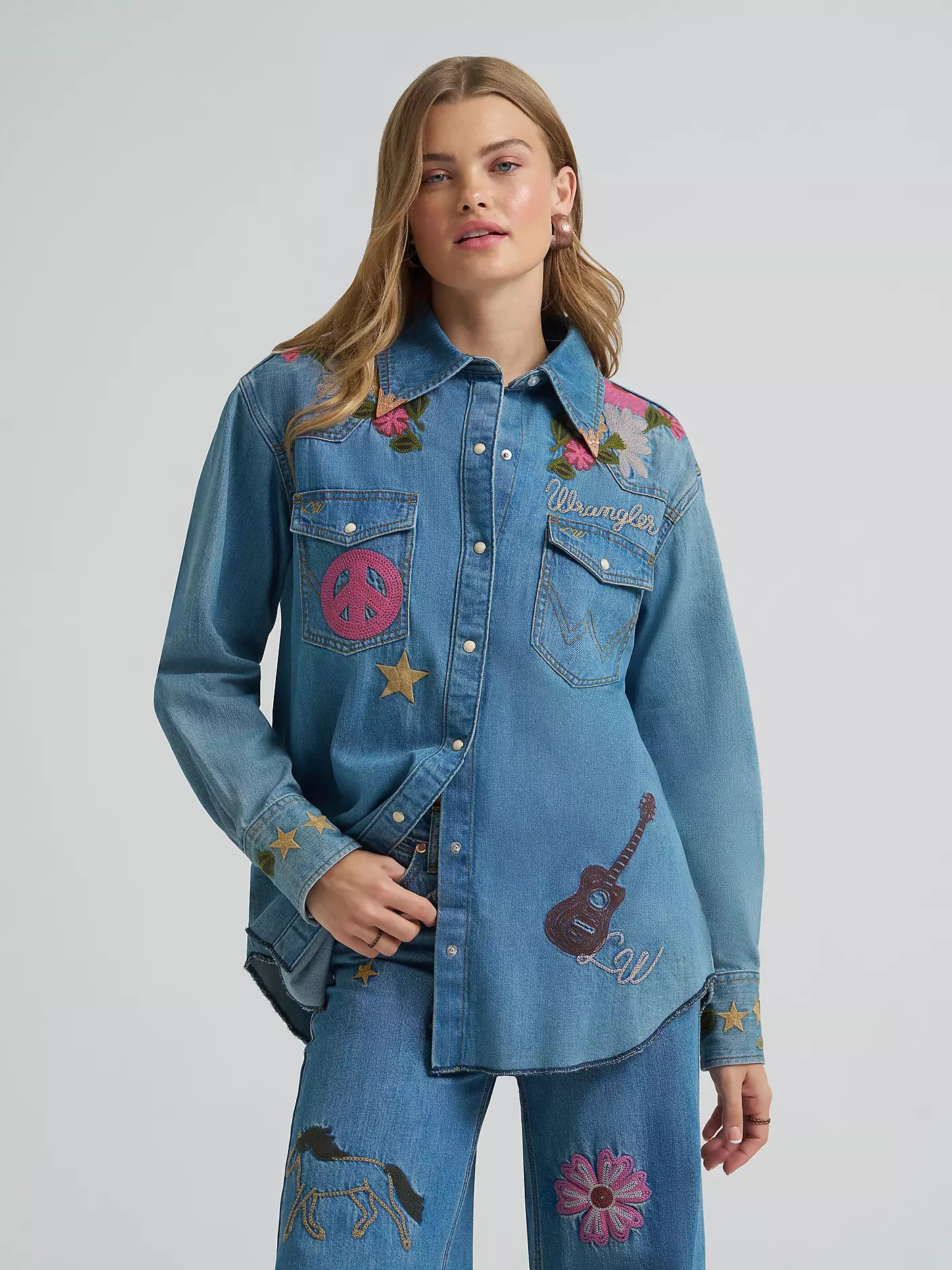 Wrangler X Lainey Wilson Embroidered Denim Shirt at Bourbon Cowgirl