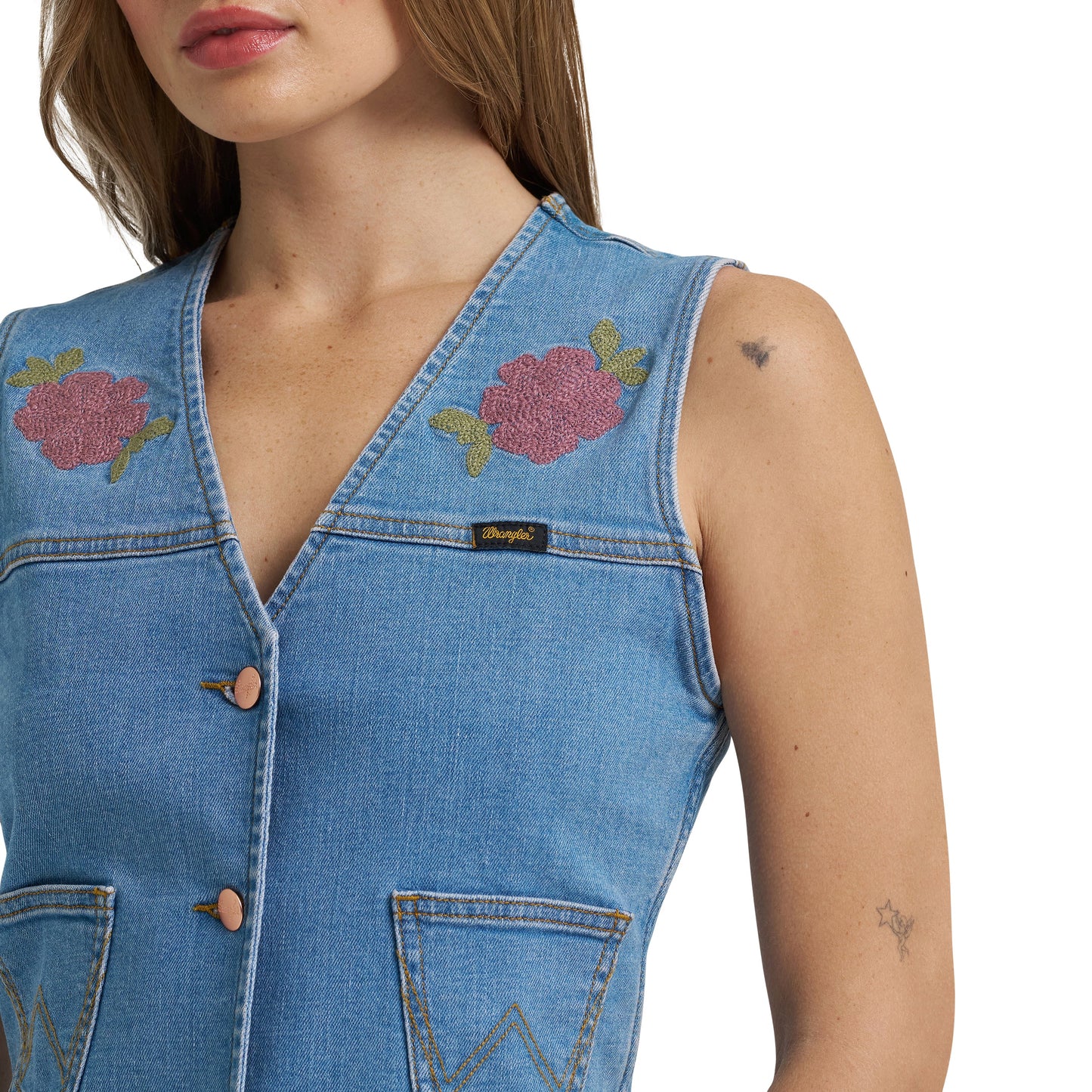 Wrangler X Lainey Wilson Denim Vest at Bourbon Cowgirl