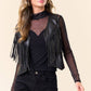 Black Faux Leather Sparkle Fringe Vest