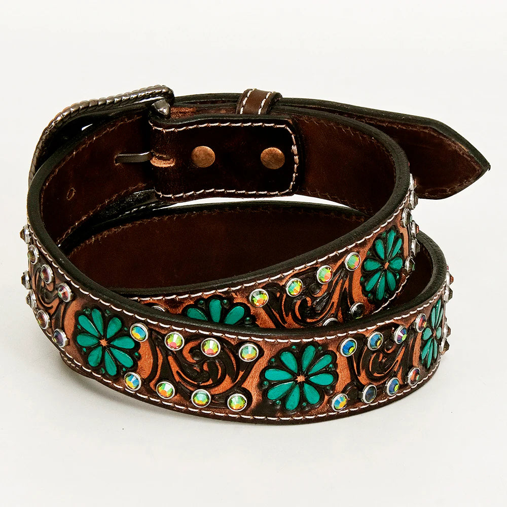 Hand Carved Western Leather Belt- Belts for Cowgirls