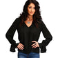 Stetson Black Crepe Blouse with Ruffle Sleeves