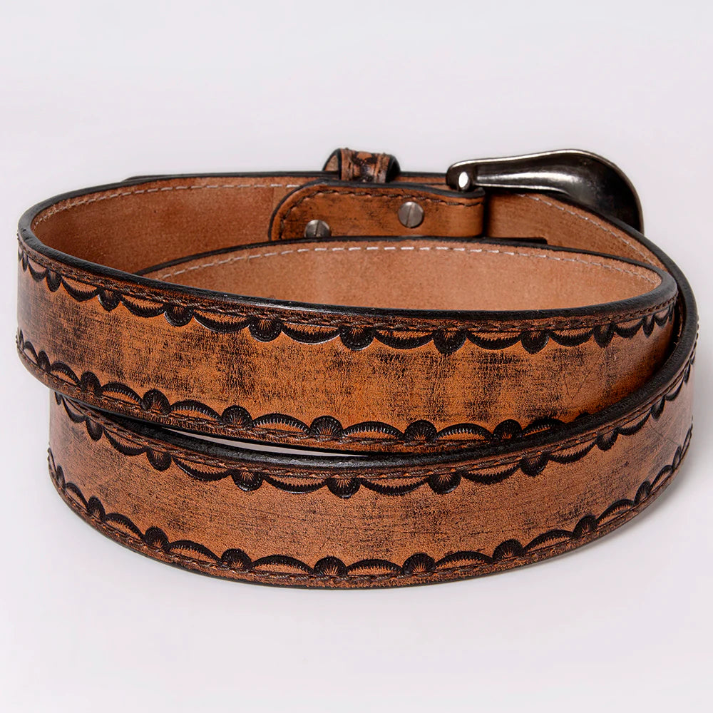 Antiqued Brown & Black Tooled Leather Belt- Western Belts for Cowgirls