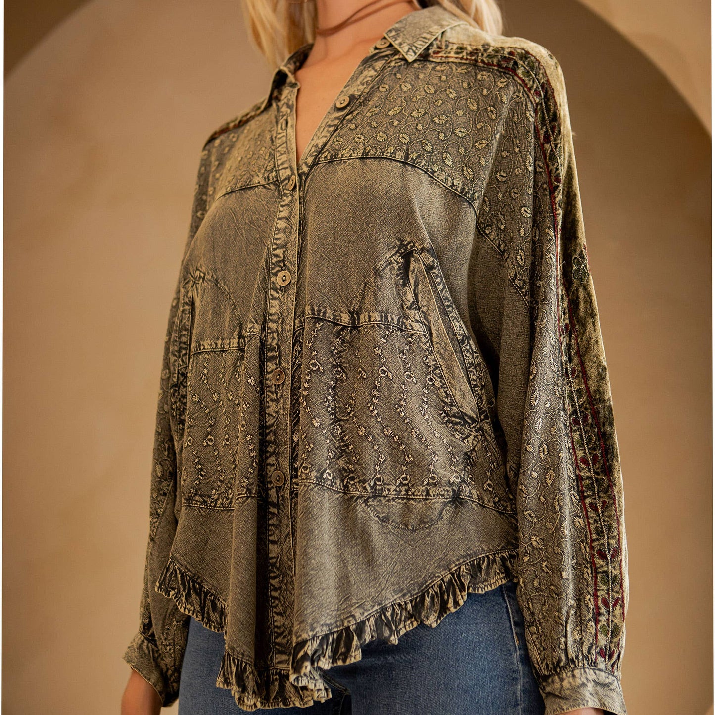 Bohemian Elegance Stonewashed Rayon Oversized Top