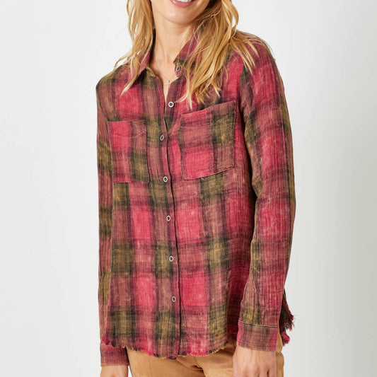 Fringe Bottom Washed Plaid Shirt