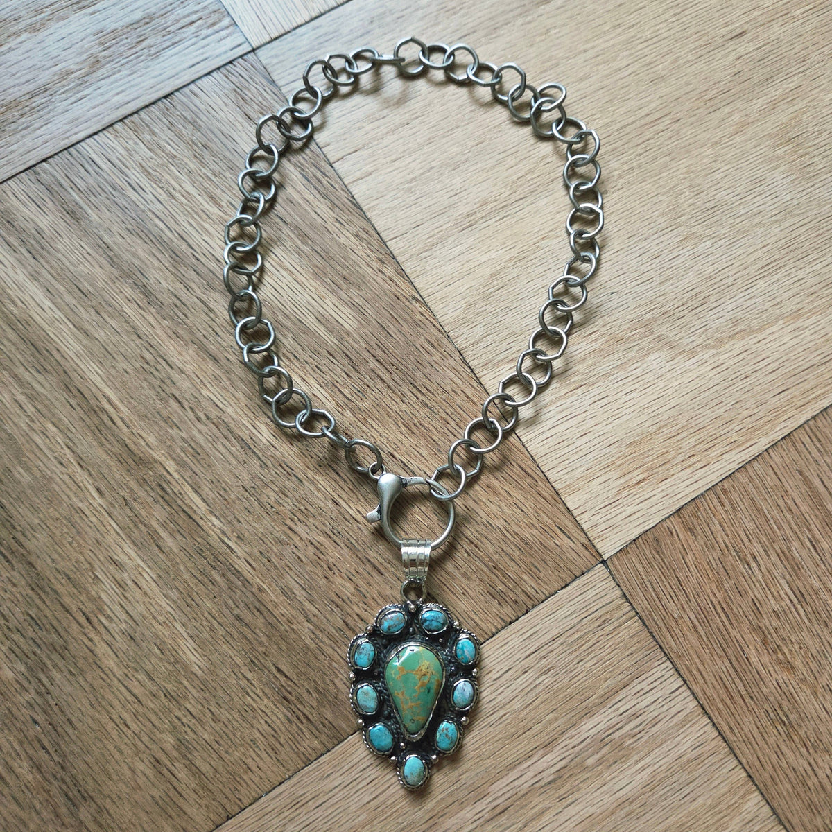 Genuine Turquoise Tibetan Pendant Chain Necklace