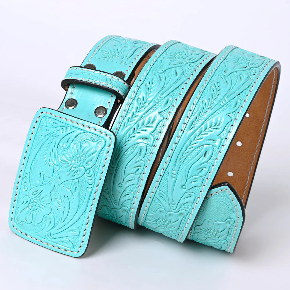 Turquoise Tooled Western Leather Belt- Belts for Cowgirls
