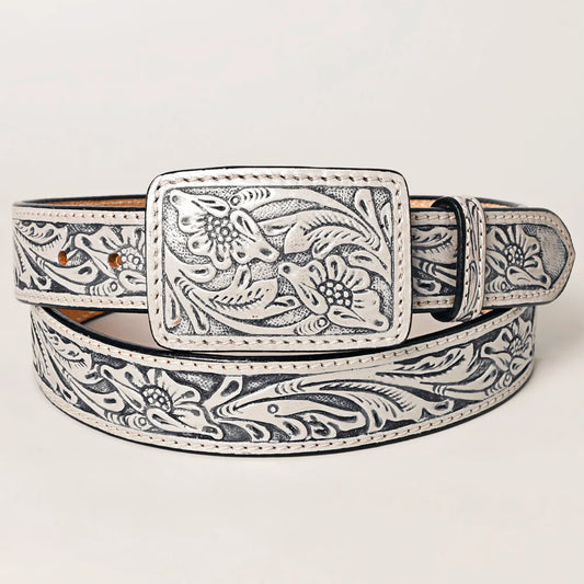Gray Tooled Leather Belt- Western Belts for Cowgirls