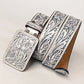 Gray Tooled Leather Belt- Western Belts for Cowgirls