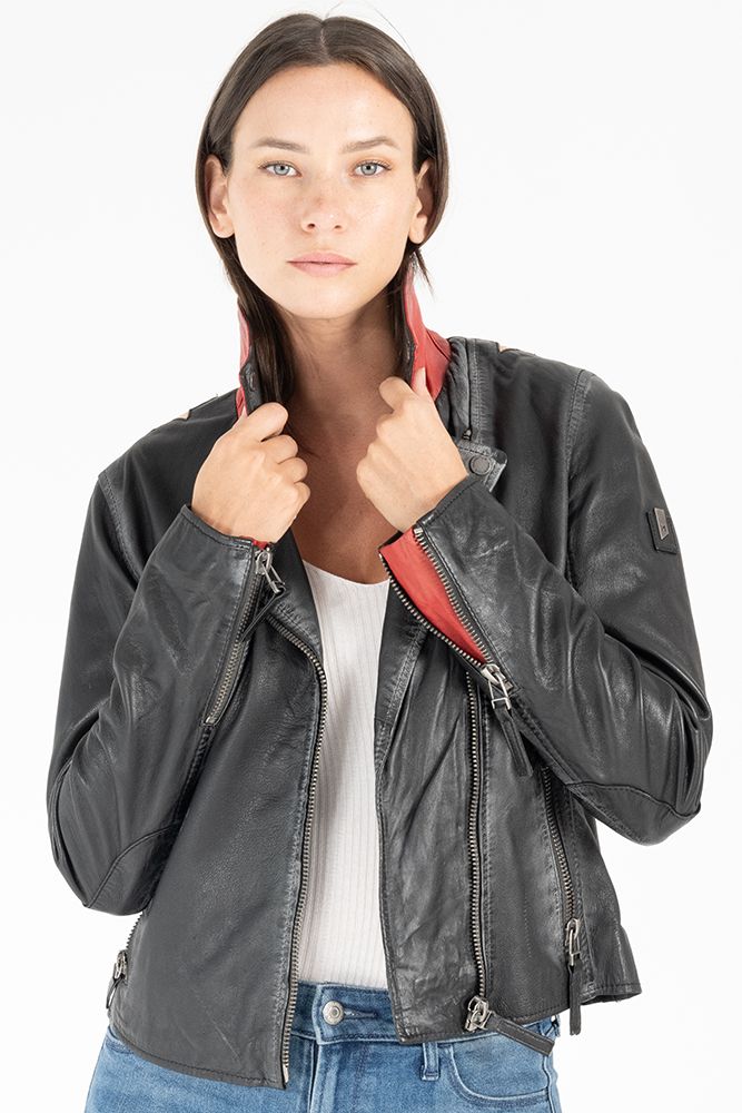 Christy Star Leather Jacket by Mauritius in Vintage Black