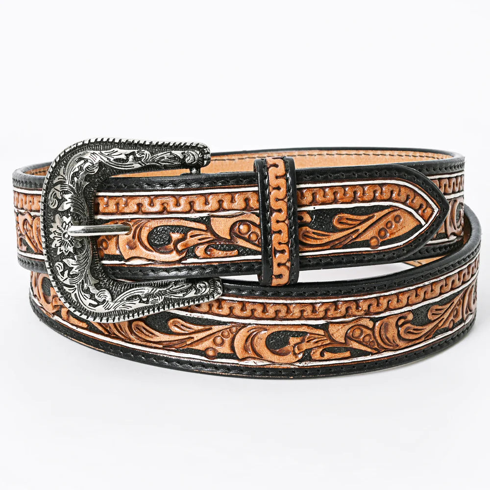 Black and Brown Tooled Leather Belt- Western Belts for Cowgirls
