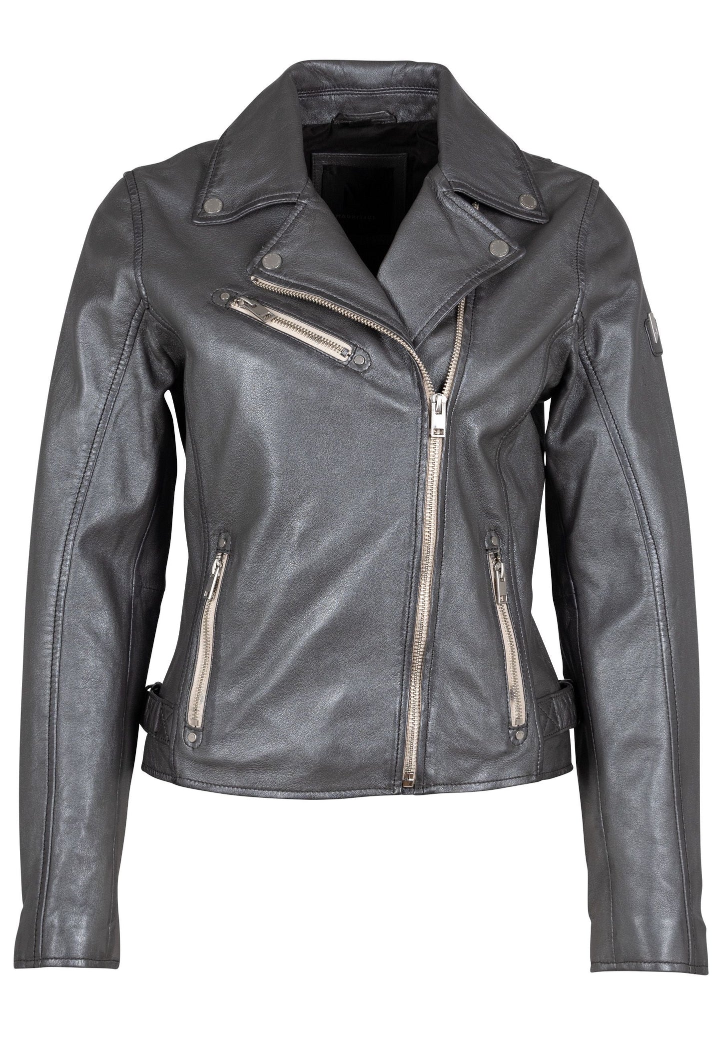 Sofia RF Leather Jacket, Gun Metallic