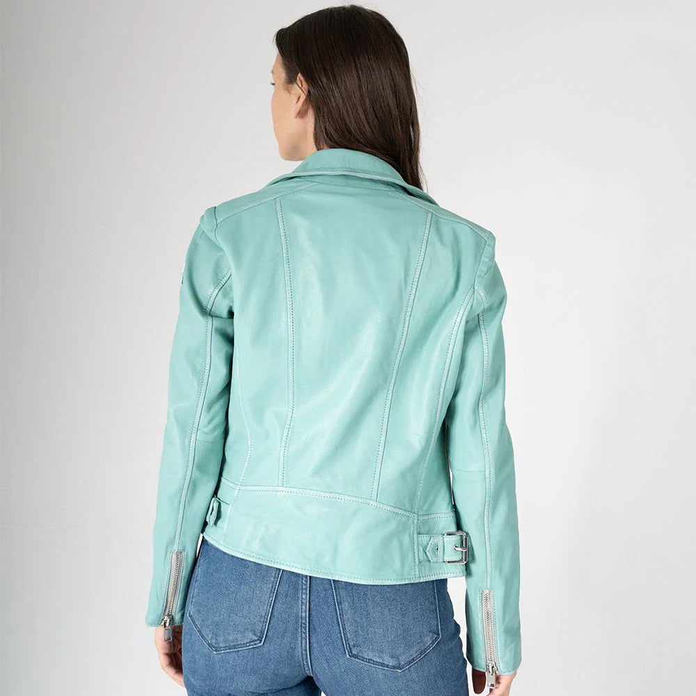 Louzia RF Leather Jacket by Mauritius in Aqua