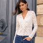 Zippered White V Neck Lace Top at Bourbon Cowgirl