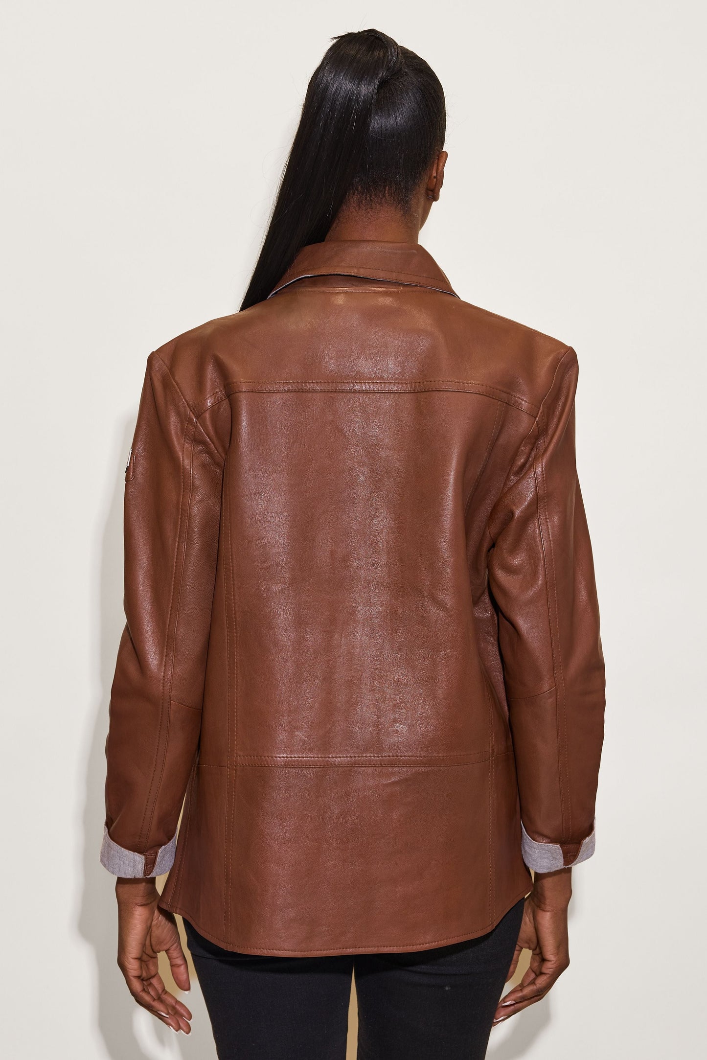 Stevie CF Leather Jacket, Dark Cognac