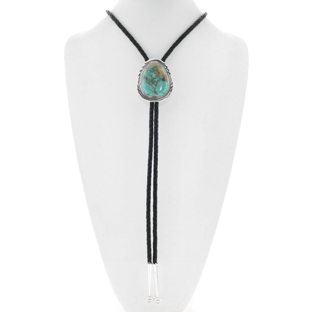 Genuine Turquoise Silver Hammered Navajo Bolo Tie