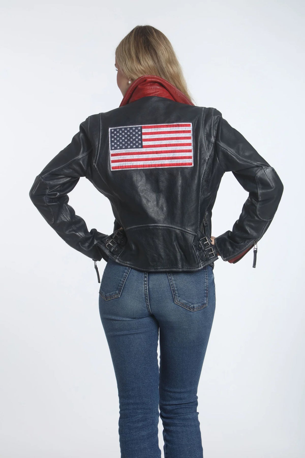 Betsy RF Leather Jacket, Navy by Mauritius