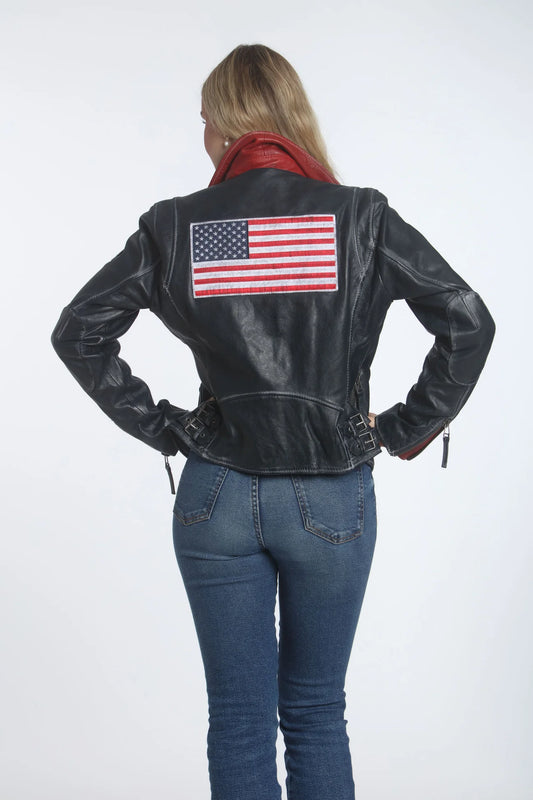 Betsy RF Leather Jacket, Navy by Mauritius