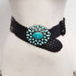 Hand Braided Leather Belt with Turquoise Style Buckle brass