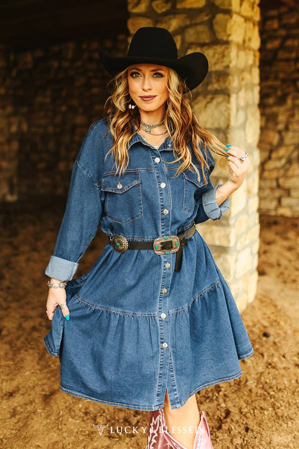 Tiered Denim Dress with hotsell Belt and Necklace Set