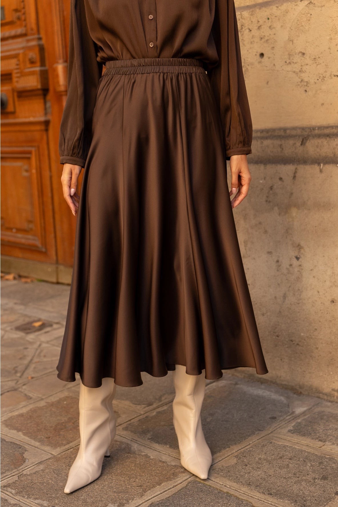 Valentine Skirt in Thick Chocolate Brown Satin