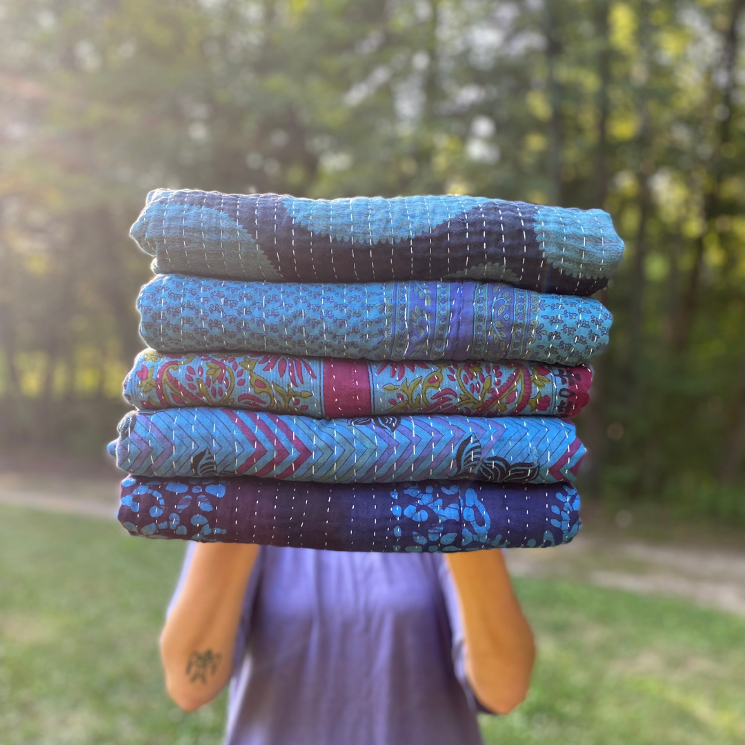 Kantha Quilted Throw Blanket